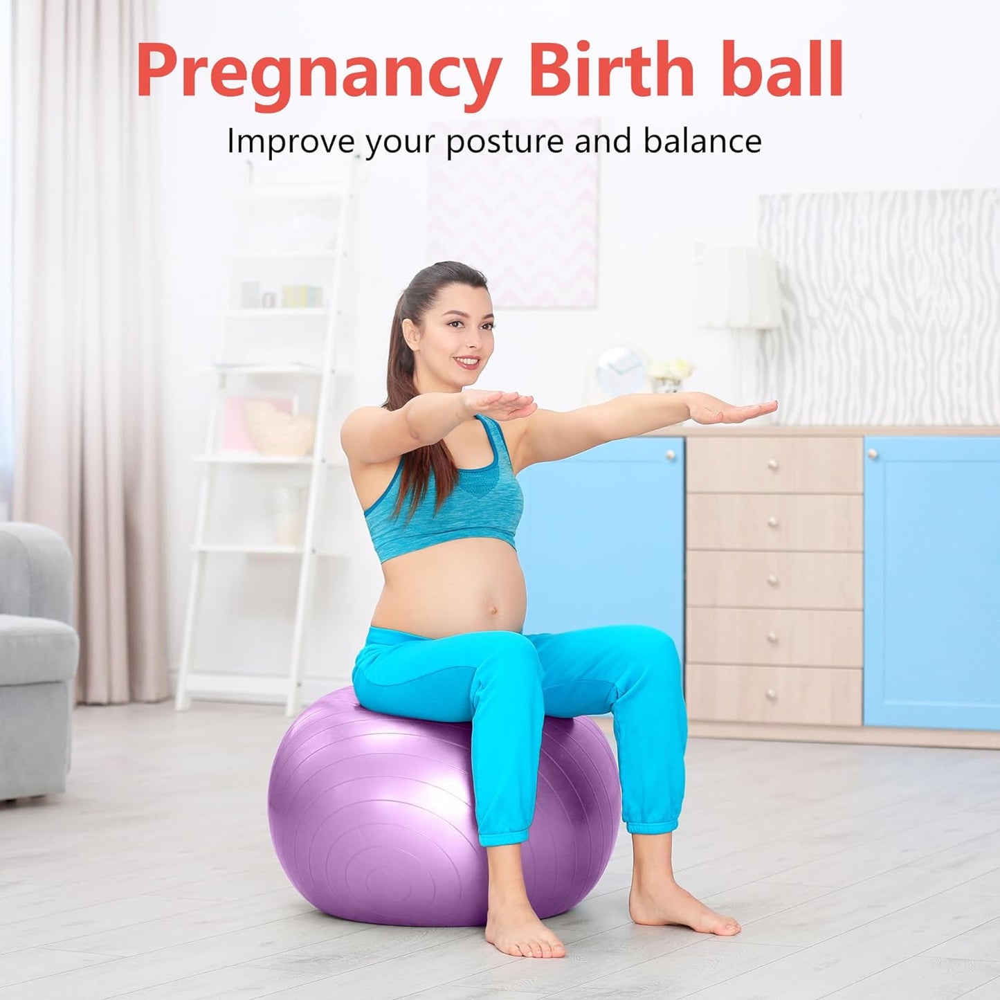 Exercise Ball for Balance Stability Fitness Workout Yoga Pilates at Home Office & Gym with Inflator Pump